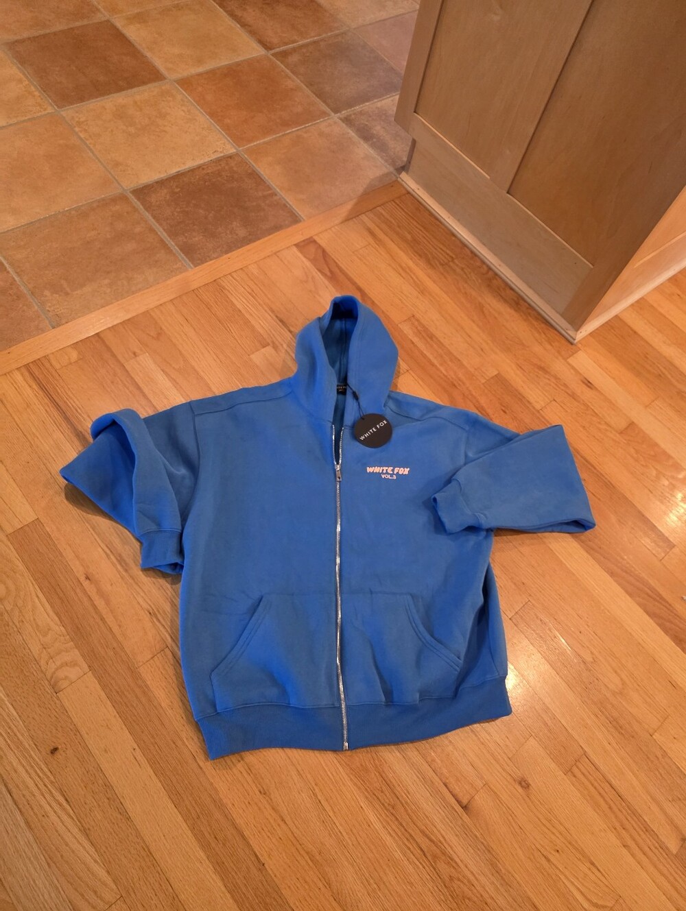 White Fox Offstage Zip Front Azure Hooded Sweatshirt